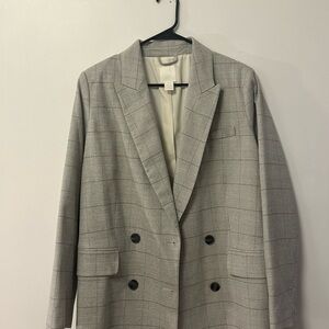 H&M Light Gray Plaid Slouchy Blazer